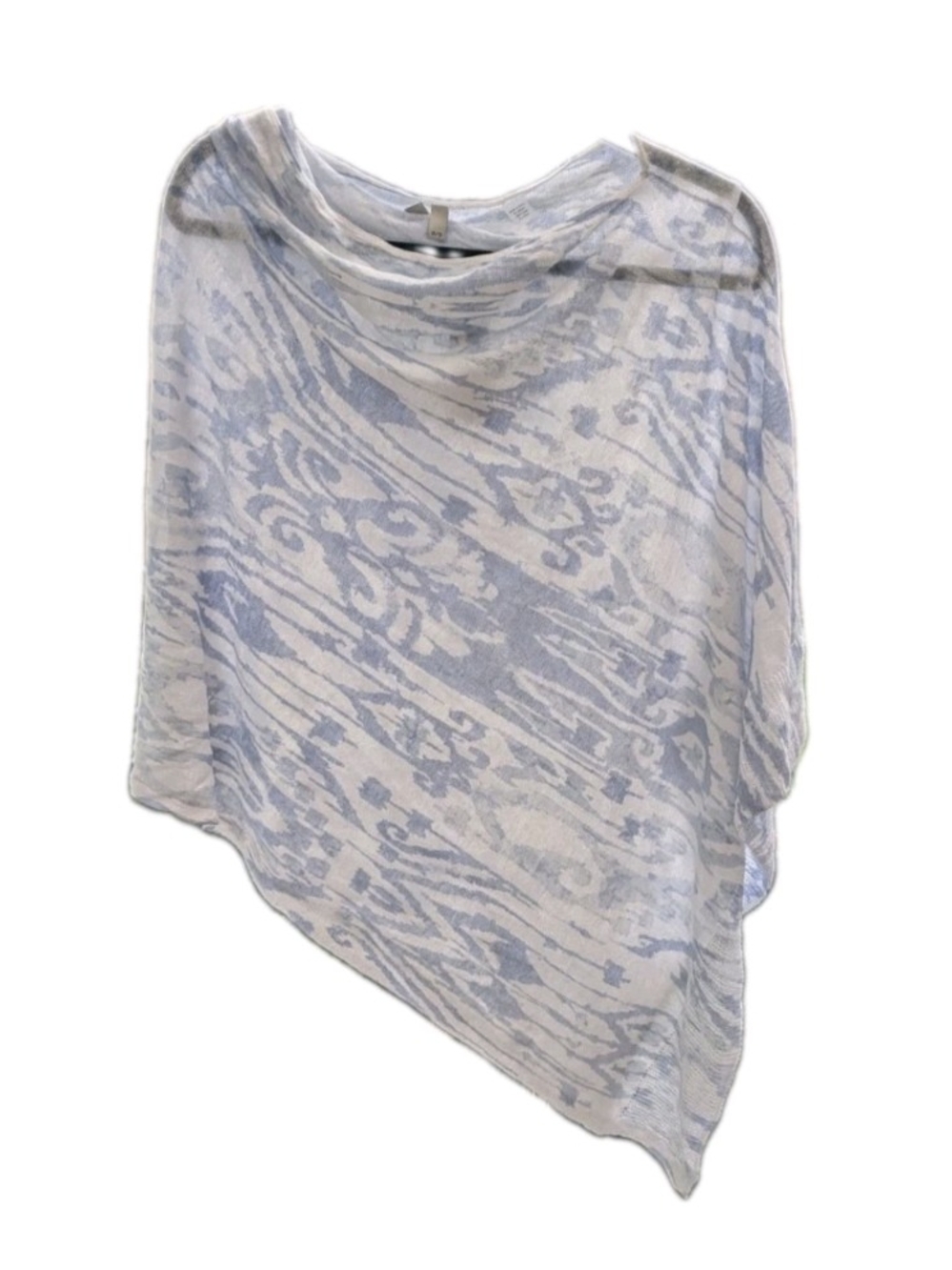Kinross Linen Light Blue and White Patterned Women's Sweater Poncho